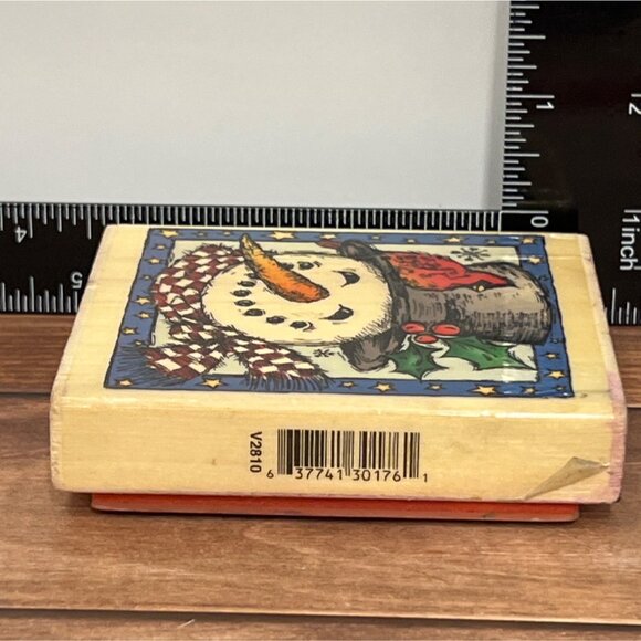 RARE Whimsical Snowman Christmas Rubber Stamp By Stamp City V2810 TOP HAT HOLLY - Picture 3 of 6